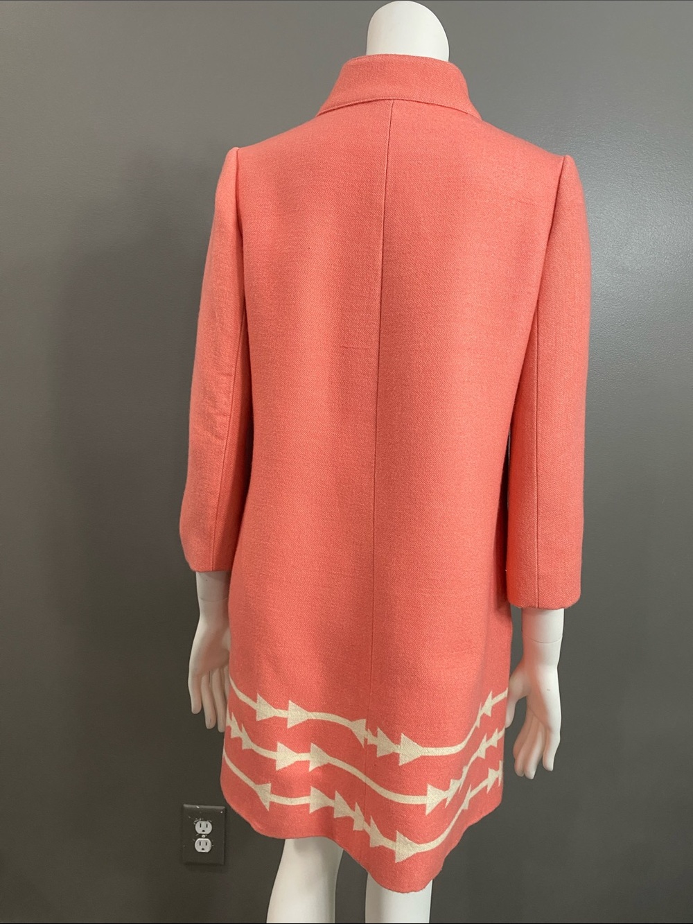 Lauren Moffatt Eastward Dress Coat Coral Arrow-Trim Wool Size M - Picture 9 of 15